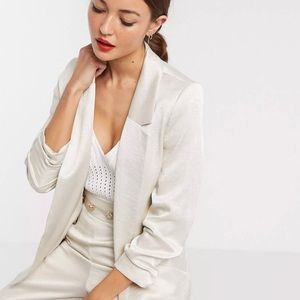 River Island Tie Waist Sheen Blazer In Cream Size 8
